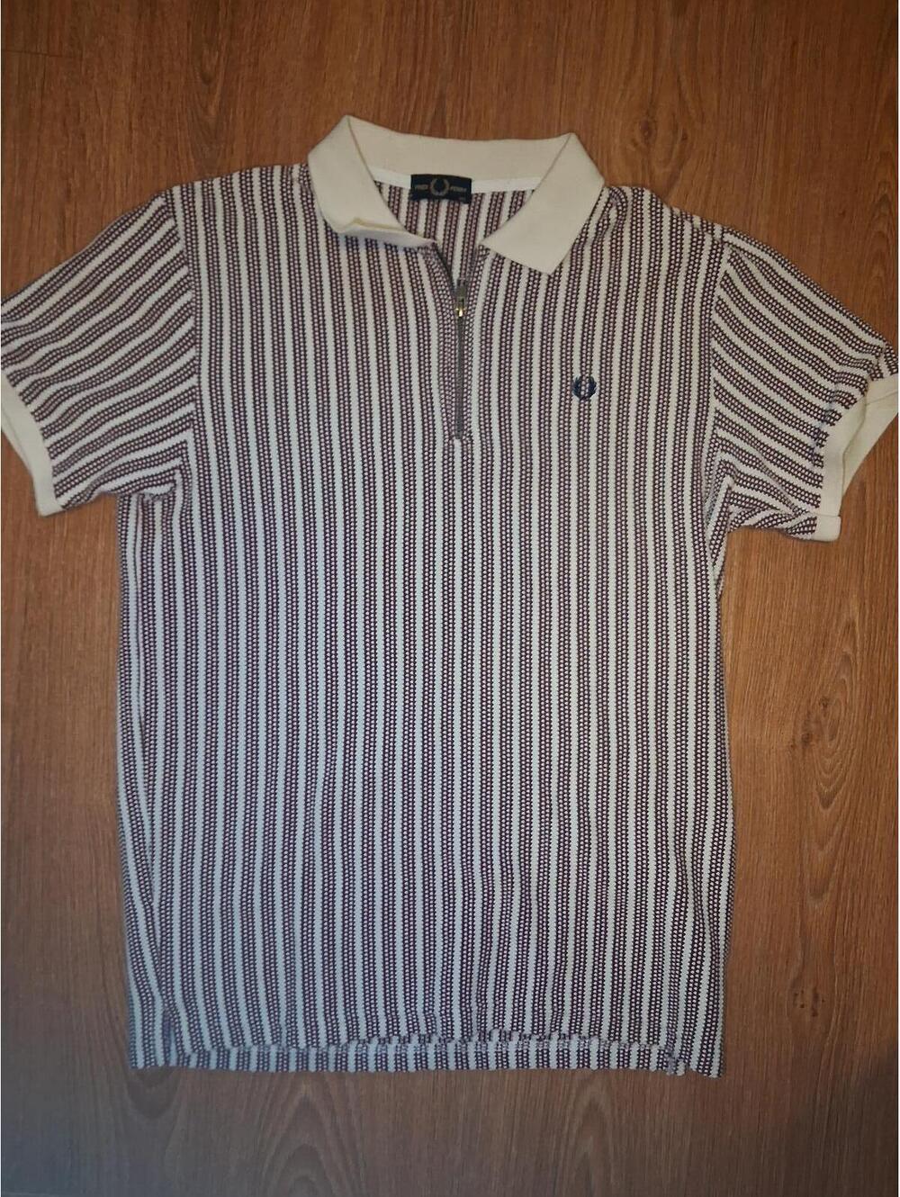 Fred Perry Polo Shirt Mens XXL Beige Burgundy Quarter Zip